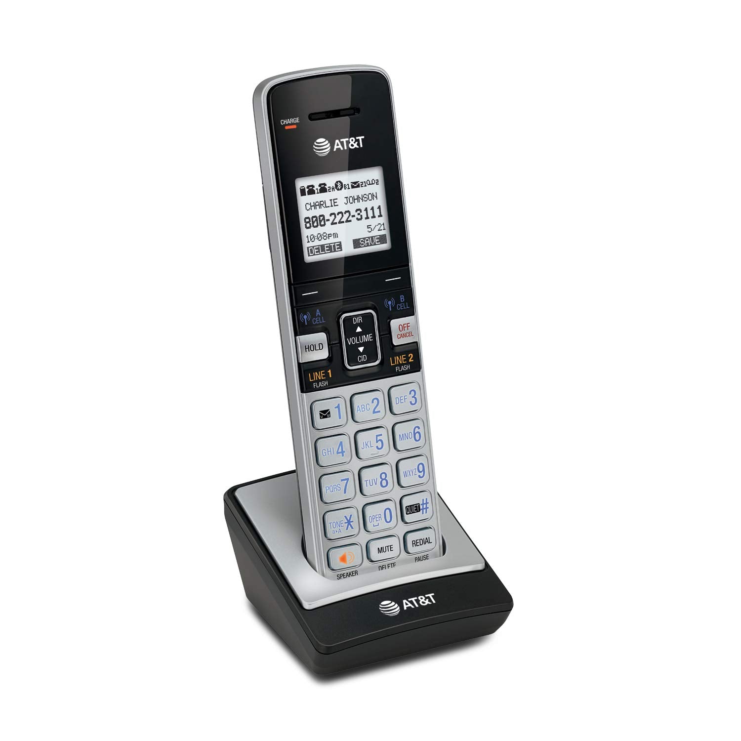 At&T Tl86003 Accessory Cordless Handset, Silver/Black | Requires At&T Tl86103 To Operate