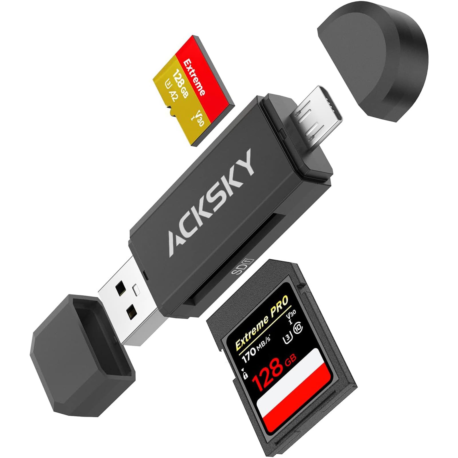 Sd Card Reader, Acksky 2 In 1 Micro Usb Memory Card Reader, Micro Sd Card Adapter Otg For Computer, Pc, Android, Laptop, Camera,