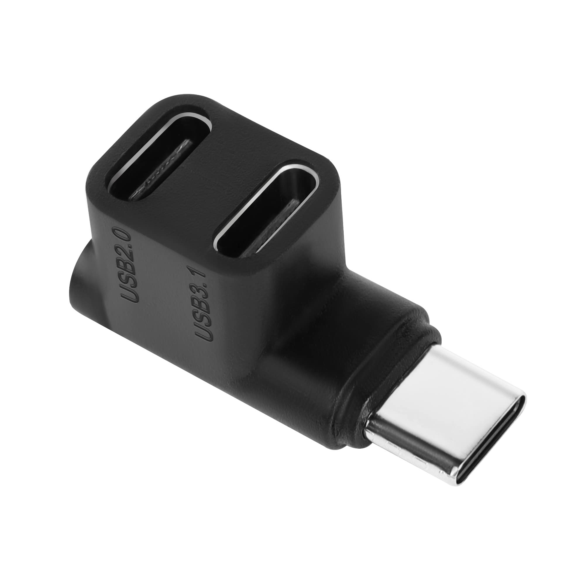 Qianrenon 1 To 2 Usb C 3.1 90  Angle Adapter 10Gbps Usb 3.1 Type C Male To Usb C3.1+Usb C2.0 Dual Female Right Angle Connector C