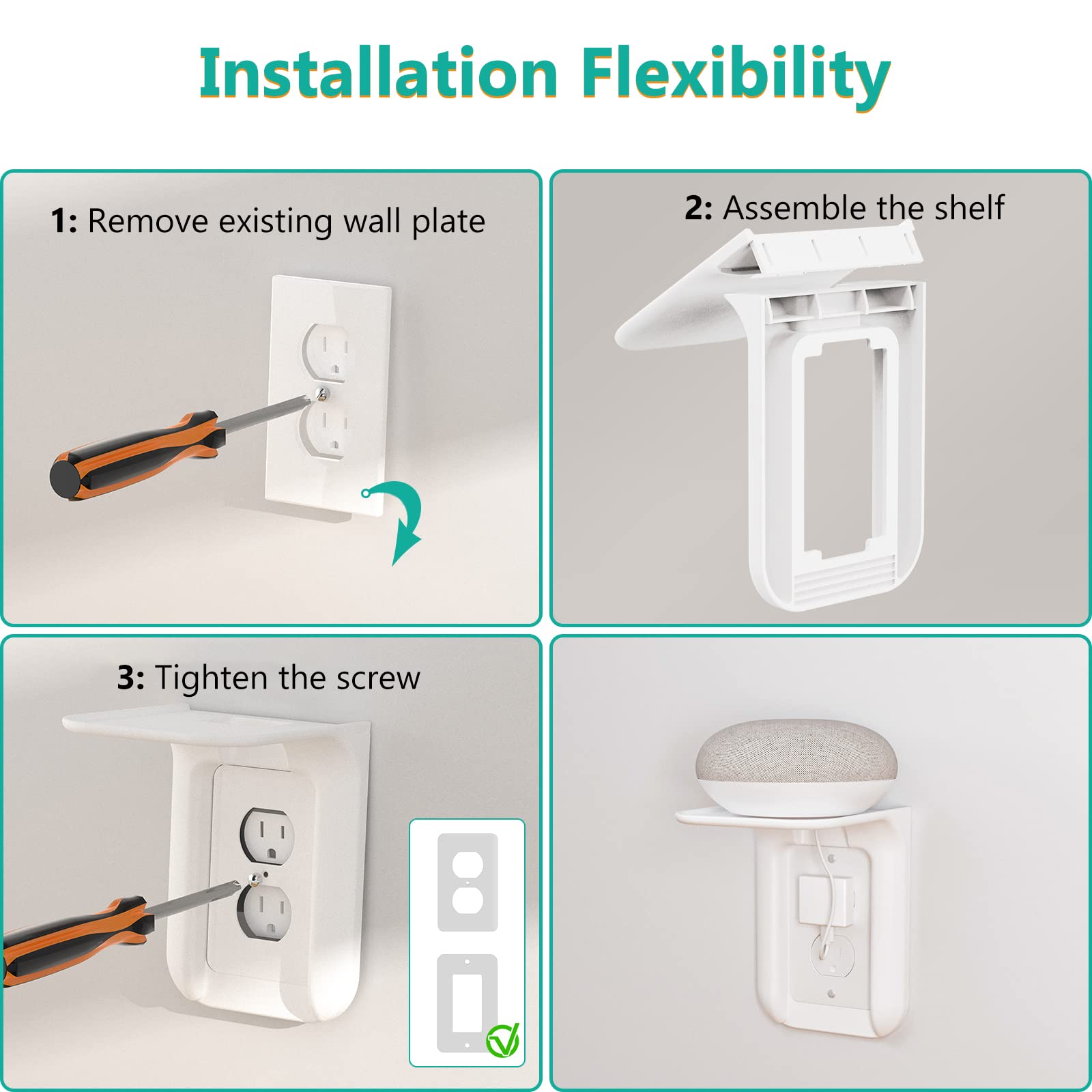 Wali Outlet Shelf Wall Holder,Bathroom Wall Shelf Up To 10Lbs Standard Vertical Duplex Wall Shelf Organizer For Smart Home Decor