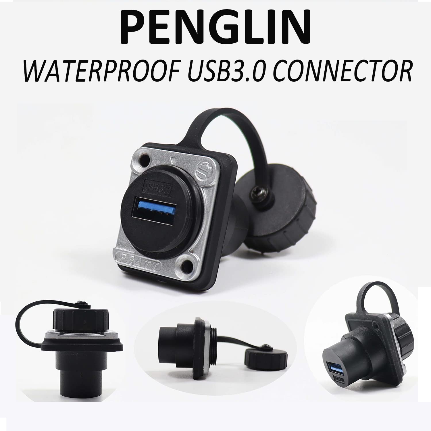 Penglin 2Pcs Waterproof Usb 3.0 D Type Coupler,Industrial Usb Plug Panel Mounting Extension Cable Interface Bulkhead,Female To F