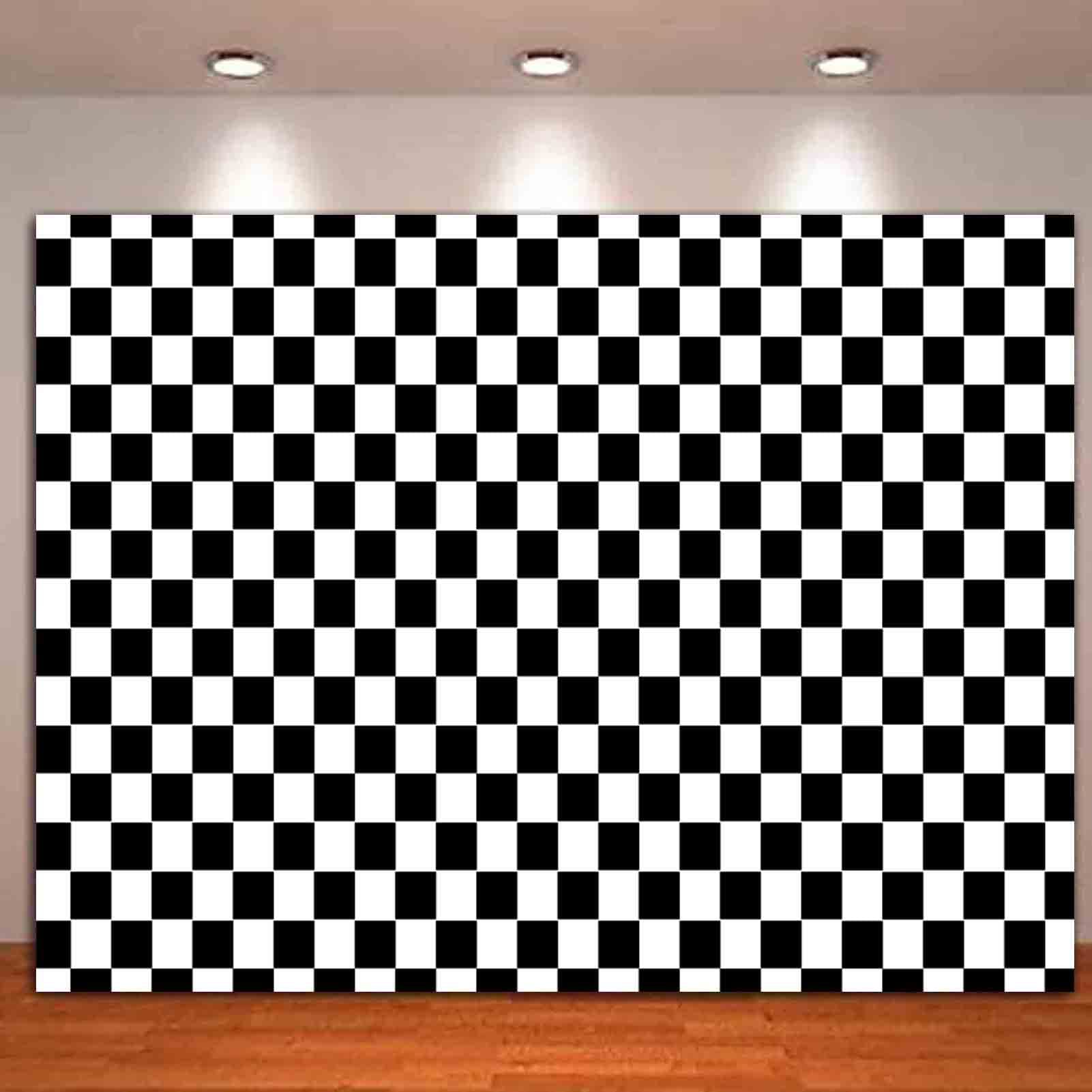 Hqm Black And White Racing Checker Texture Grid Birthday Chess Board Theme Photography Backdrops 8X6Ft Fabric Children Kids Birt