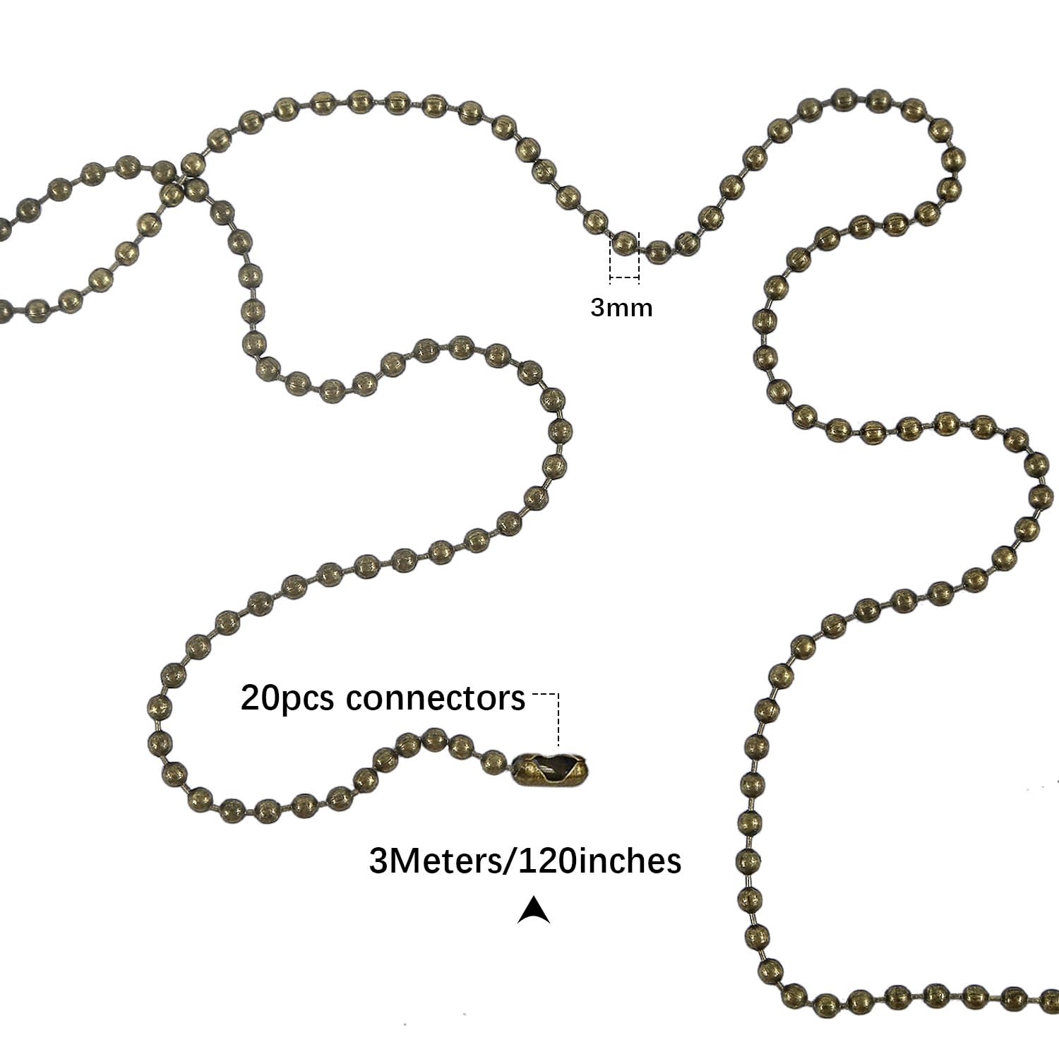 Dotlite Bronze Ceiling Fan Pull Chain, 120'' Extra Long Rust Proof 3Mm Beaded Ball Light Pulls Extension Chains With 20 Connecto