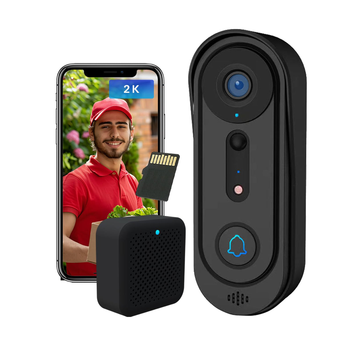 2K Wireless Video Doorbell Camera With Chime, Smart Home Surveillance Indoor/Outdoor, No Monthly Fee, Ai Human Detection, Two Wa