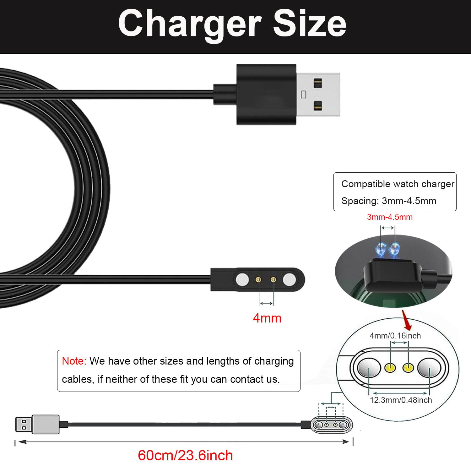 [2 Pack, Usb-C+Usb-A] Gloryfit T80 T70 T60 T50 P99 P98 Smart Watch Charger, Magnetic Charging Cable For Puqot80, Caschot70/P98,
