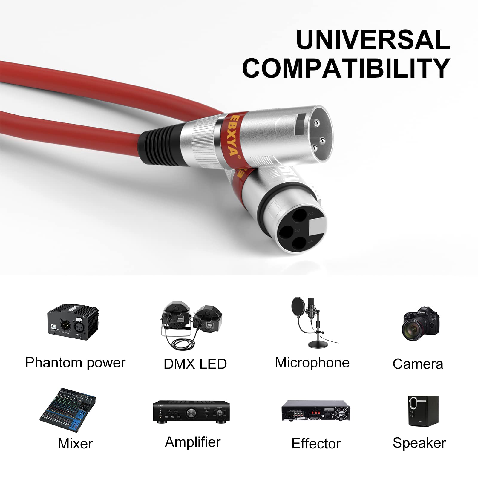 Ebxya Xlr Cable 10 Ft 10 Packs   Premium Balanced Dmx Cable, Xlr Male To Female Microphone Cable