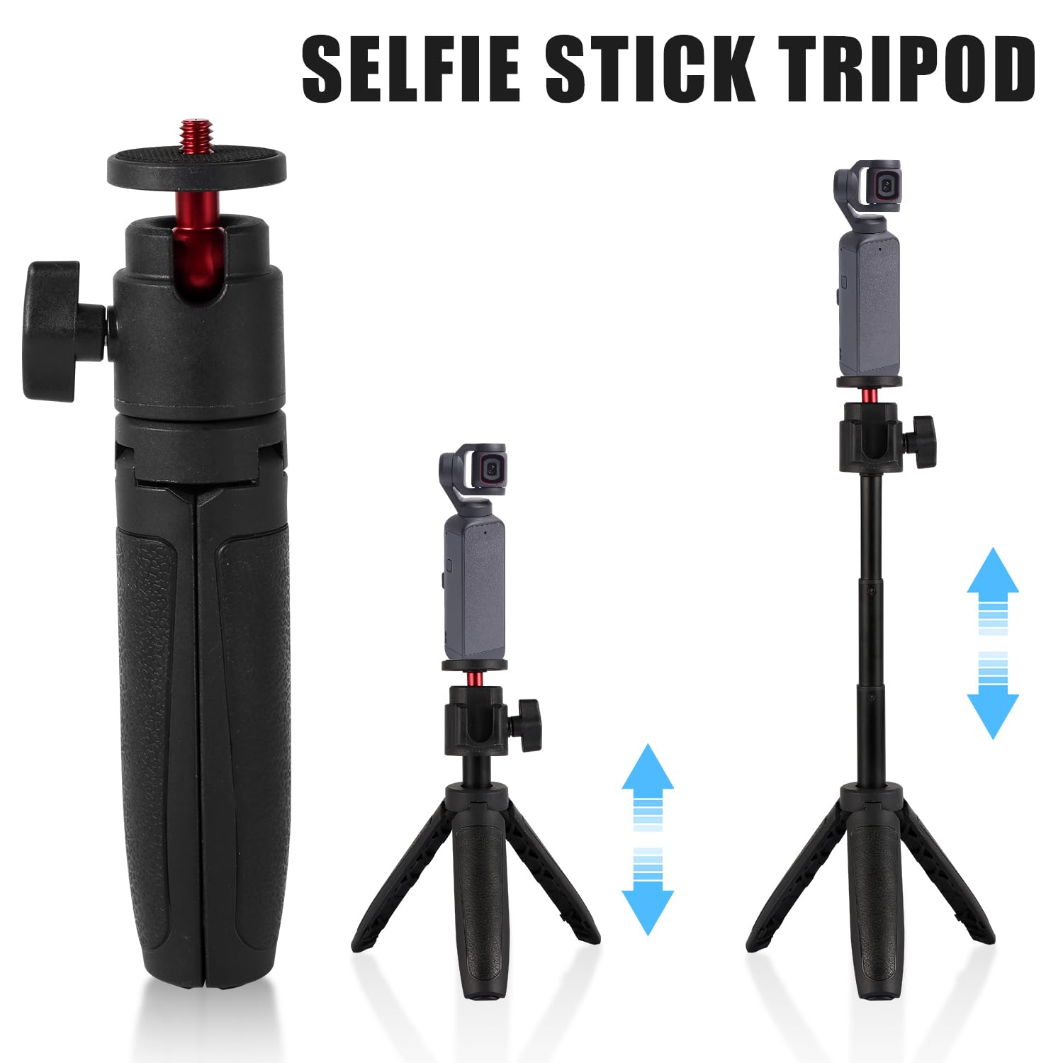 Dji Osmo Pocket 3 & 2 Selfie Stick Tripod Kit - Black, Portable, Retractable, Tabletop Mount