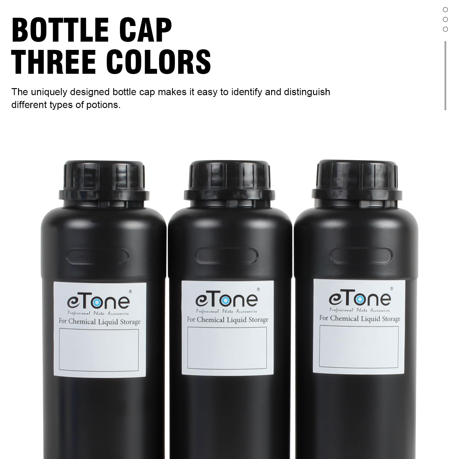 Etone 3X 500Ml Darkroom Chemical Storage Bottles With Caps Film Photo Developing Processing Equipment (Black)