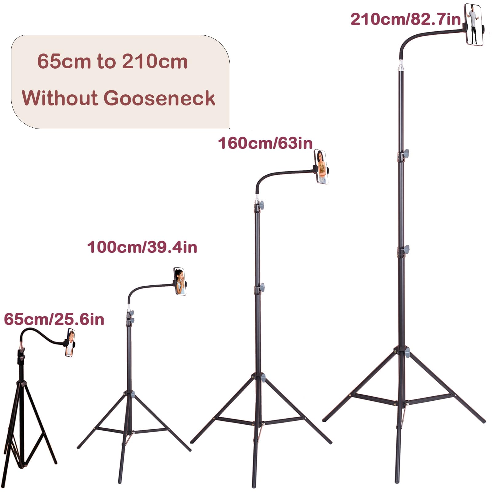 Haitent Phone Floor Tripod Stand,7.2 Feet Retractable Adjustable Gooseneck Cell Phone Tall Tripod Stand For Iphone 12 Pro Max,Ip