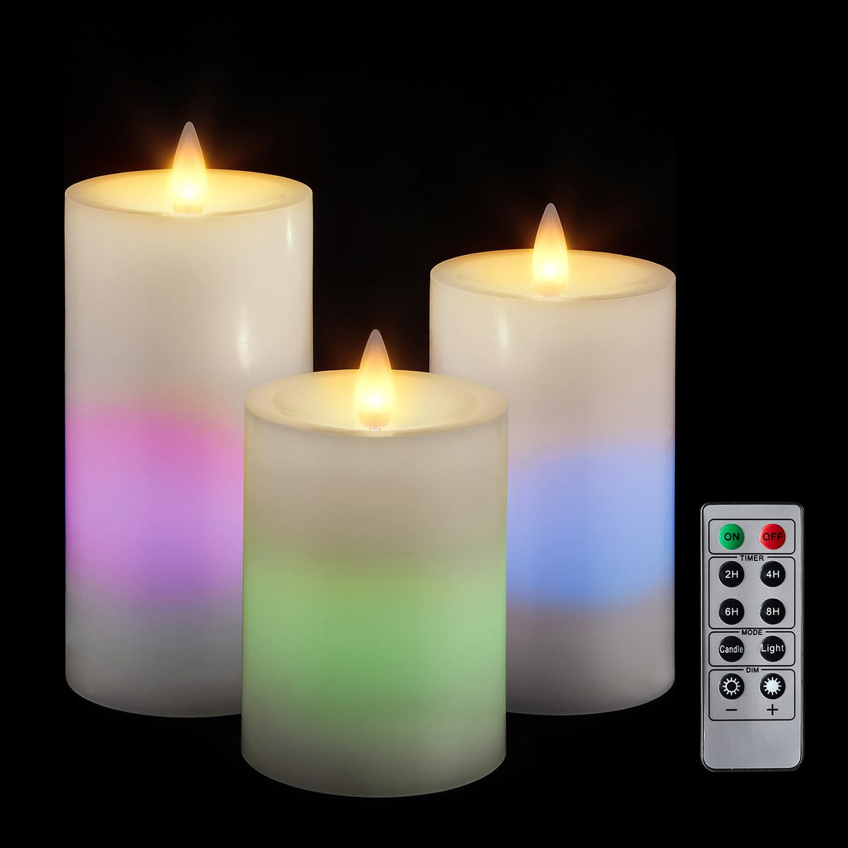 Cozierglow Color Changing Pillar Candles With Remote Timer, Battery Led Candles Up To 200 Hours, 3D Moving Flame Candles, Set Of