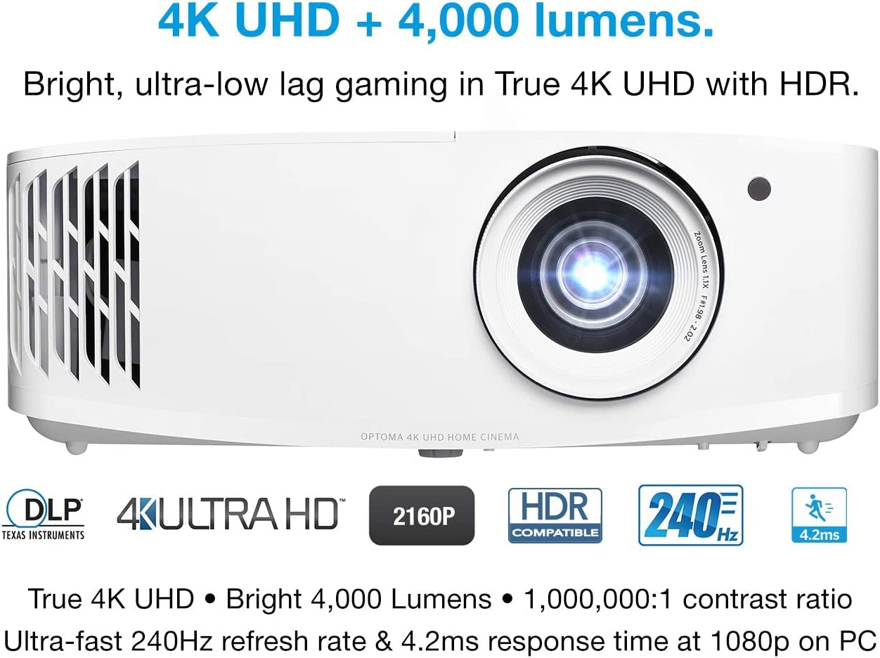 Optoma Uhd38X Bright, True 4K Uhd Gaming Projector | 4000 Lumens | 4.2Ms Response Time At 1080P With Enhanced Gaming Mode | Lowe