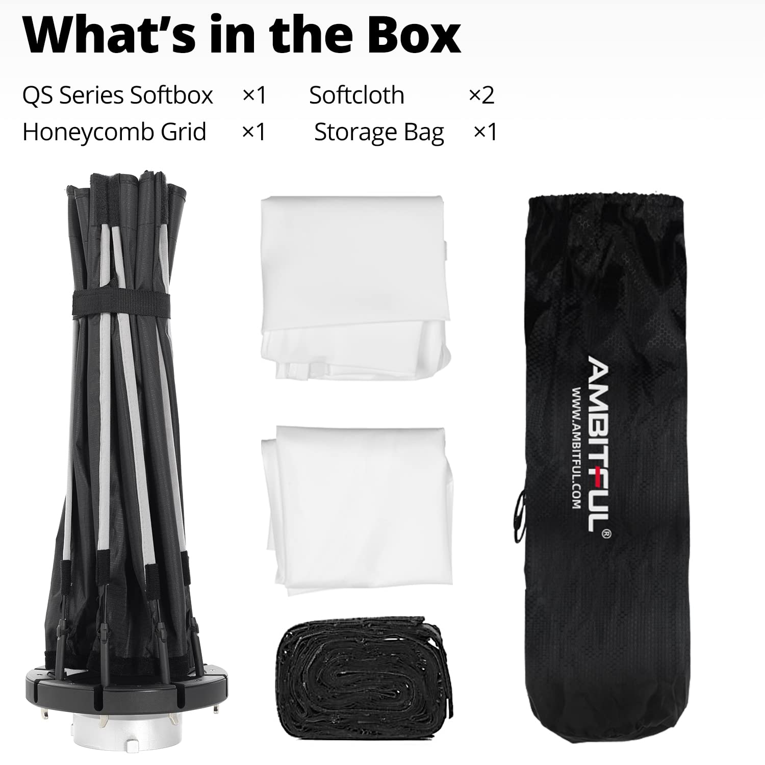 Ambitful Bowens Mount Softbox Quick Installation Softbox + Honeycomb Grid For Studio Strobe Outdoor Photography (25.6'' / 65Cm O