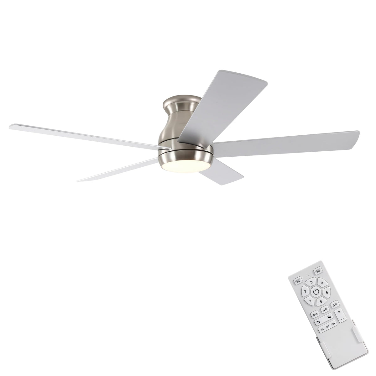 Finxin Indoor Low Profile Ceiling Fan Brushed Nickel Led 52 Ceiling Fans For Bedroom,Living Room,Dining Room Including Dc Motor,