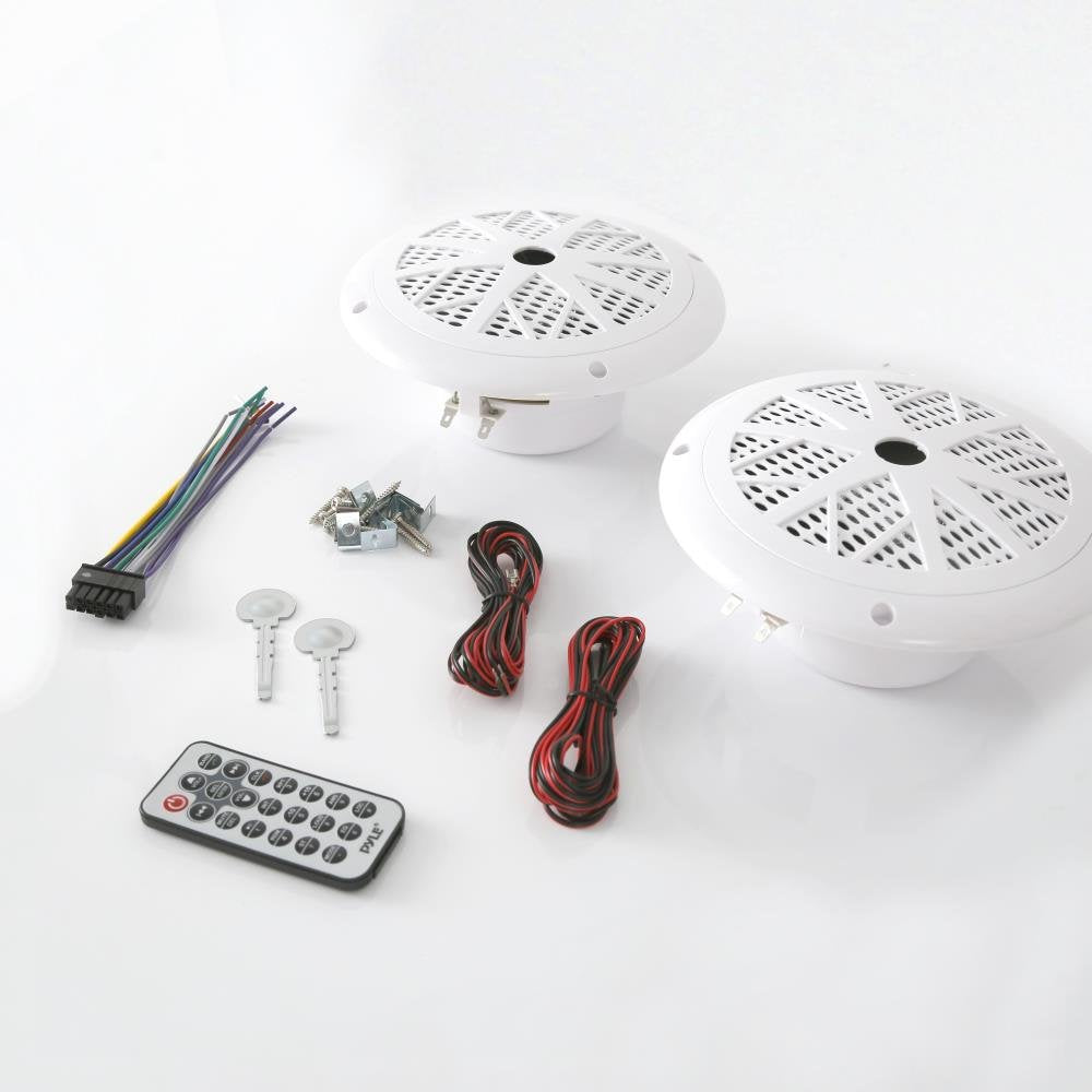 Pyle Marine Receiver & Speaker Kit - In-Dash Lcd Digital Stereo Built-In Bluetooth & Microphone W/ Am Fm Radio System 5.25 Water