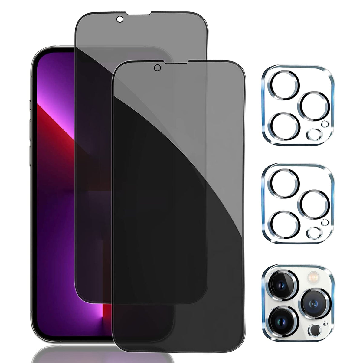 Pehael [2+2 Pack Iphone 13 Pro Max Privacy Screen Protector With Camera Lens Protector Full Coverage Anti-Spy Tempered Glass Film 9H Hardness Upgrade Edge Protection Easy Installation Bubble Free
