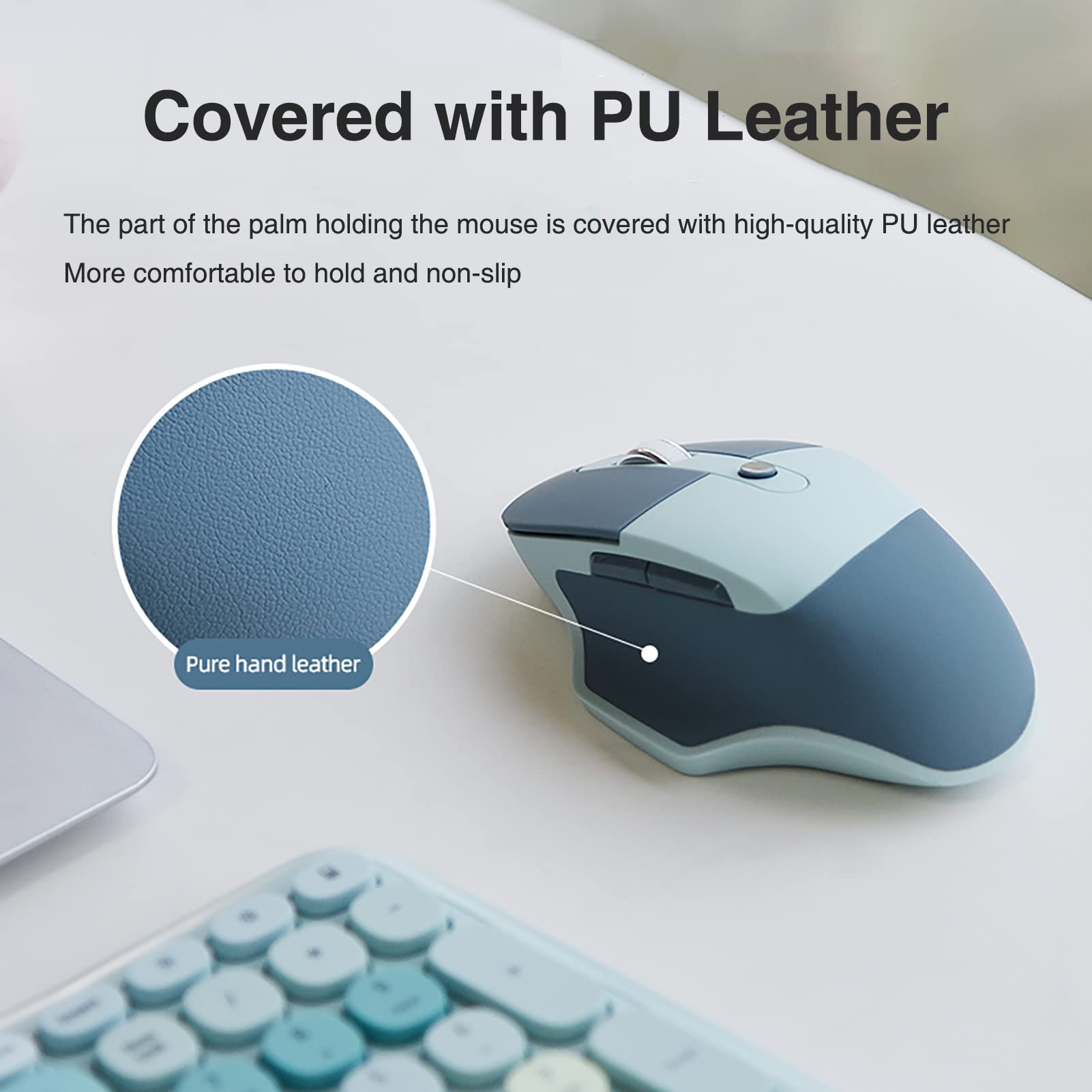 Lomiluskr Ergonomic 2.4G & Bluetooth Dual Mode Wireless Mouse With Pu Cover, Soundless Keys, Candy Colors, Compatible With Noteb