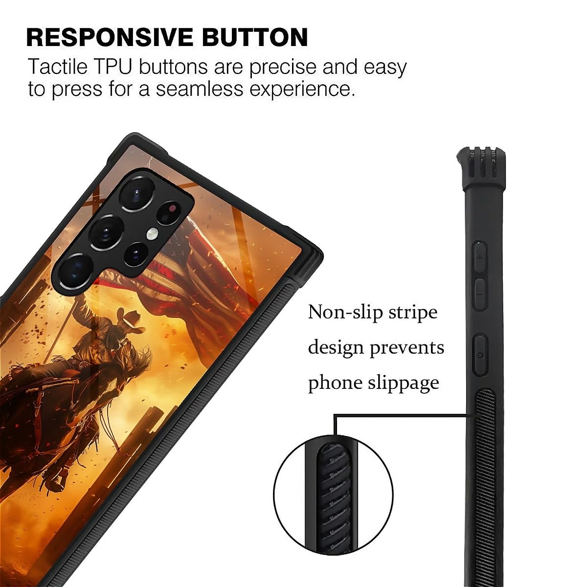 Carloca Compatible With Samsung Galaxy S23 Ultra Case, Horse American Flag Cowboy Pattern For Girl Ultra Protection Shockproof S