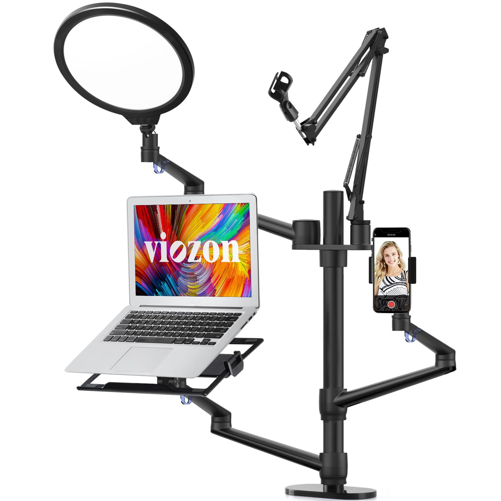 Viozon Selfie Desktop Live Stand Set 6 In 1 10 Led Ring Light Microphone Mount Compatible With 12 17 Laptop17 32 Monitor7 13 Tab