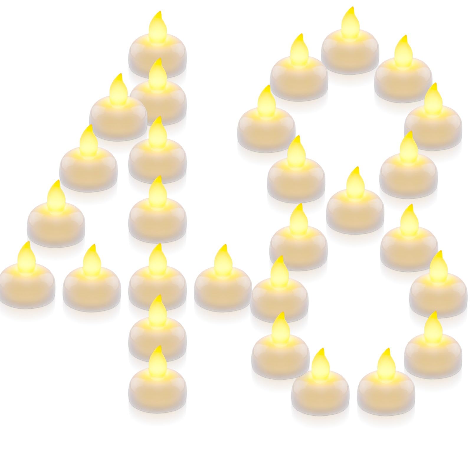 Homemory 48 Pack Waterproof Flameless Floating Tealights, Battery Flickering Led Tea Lights Candles   Wedding, Party, Centerpiec