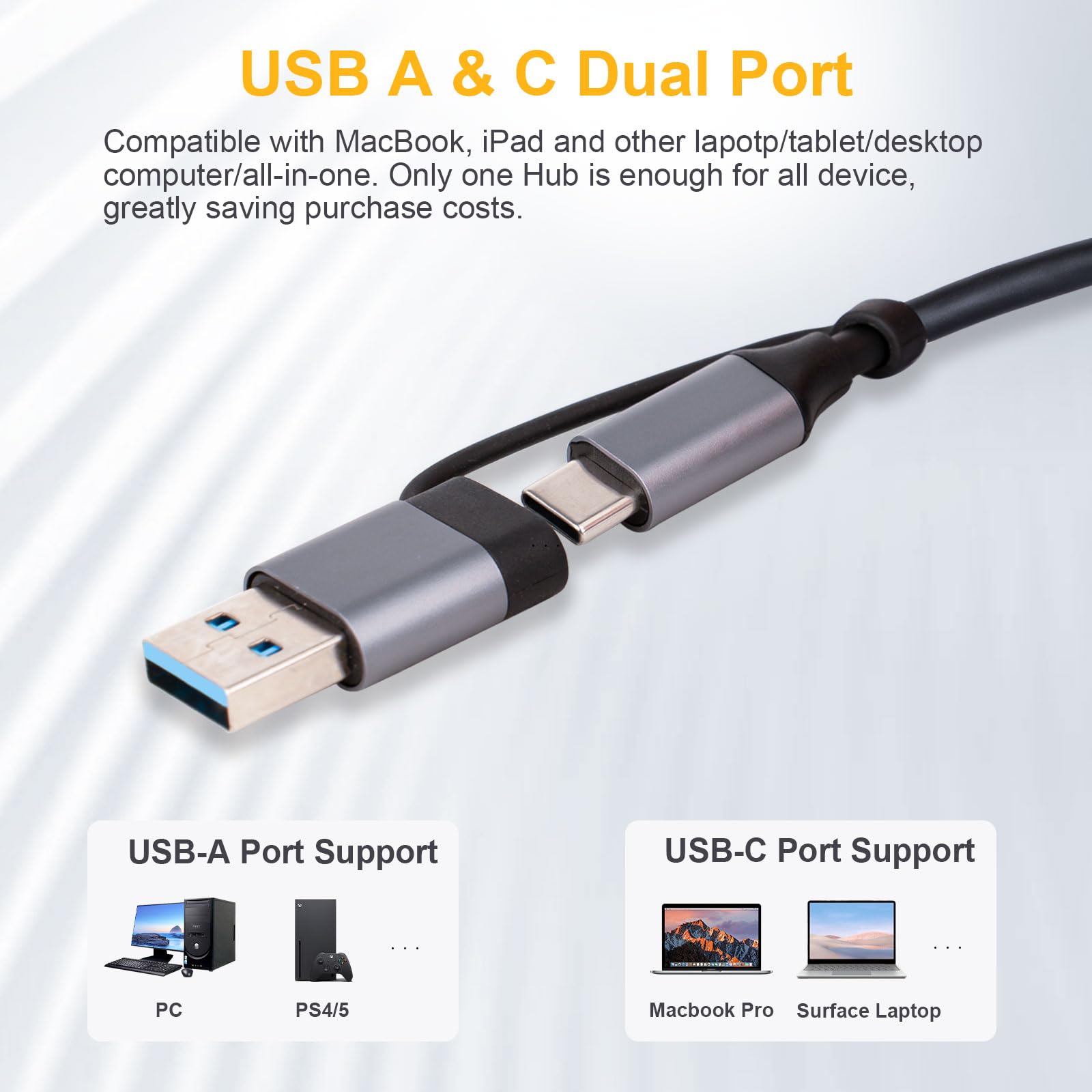 Xuangui Ultra Slim Usb/Usb C Hub, 5 In 1 Usb C To Usb Adapter With 3 Usb A Ports Splitter And Sd/Tf Card Reader, Usb Extender Fo