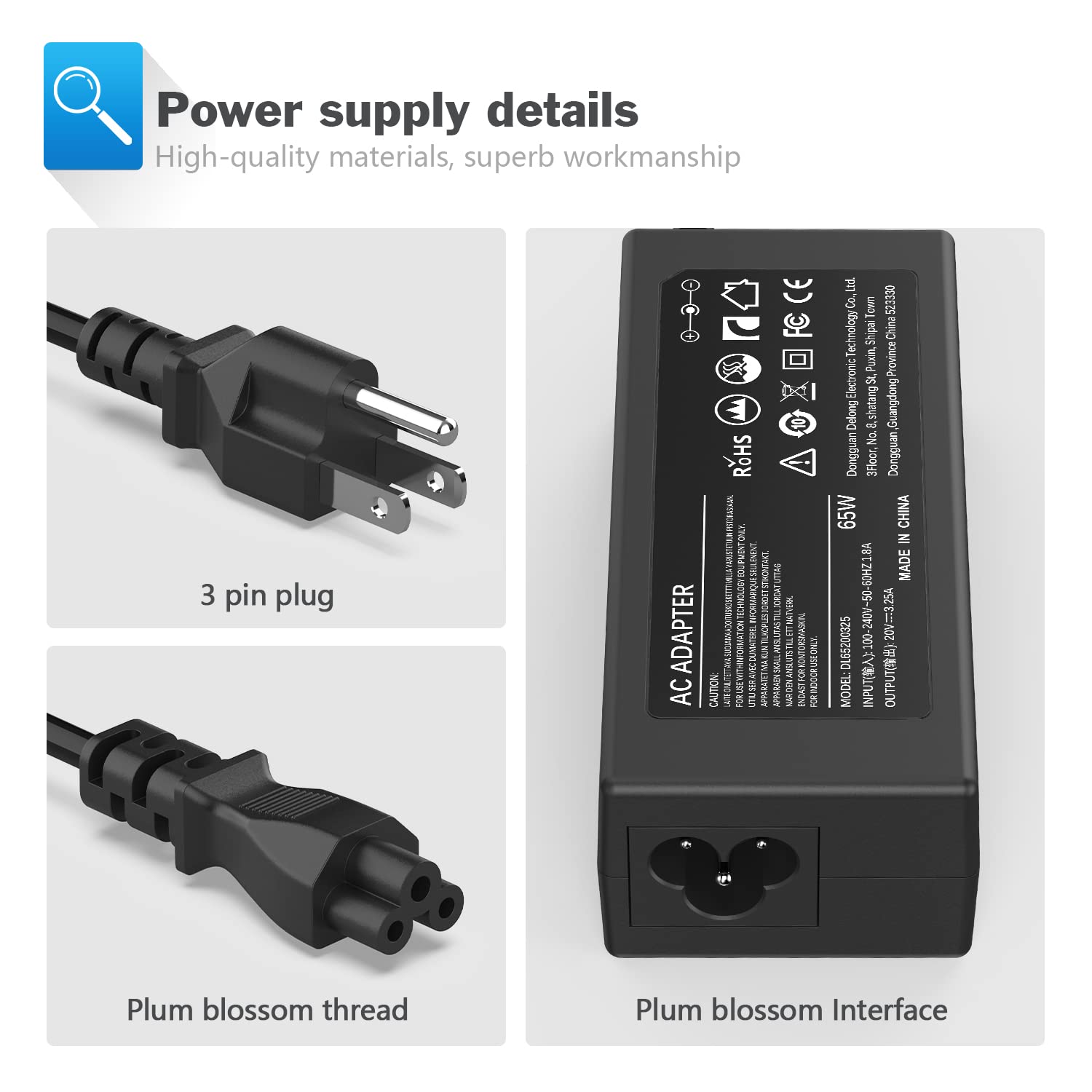 65W 3.25A Ac Adapter Laptop Charger For Lenovo Thinkpad T400 T410 T420 T420S T500 T520 T530 E545 T61 X140E X230; X220 X230T X300 X60 S230U T400 T410 T420 T420S T500 Sl5 Power Supply Cord