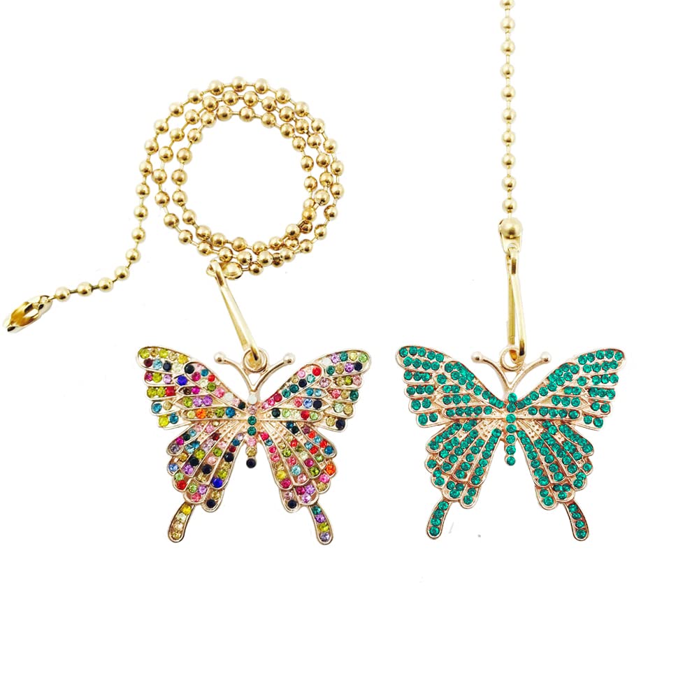 Wayilea Light Pull Chain Extender, Ceiling Fan Pull String Extension Cord, Decorative Crystal Rhinestone Butterfly Ornaments For