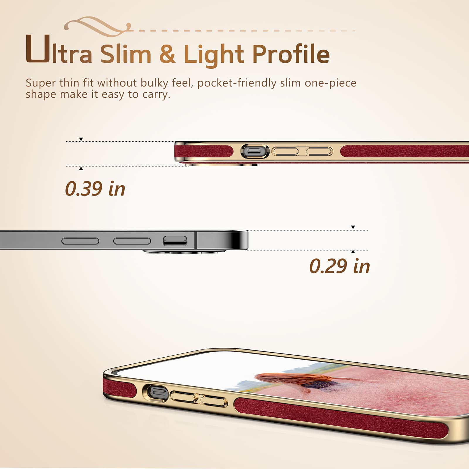 LOHASIC Phone Case for iPhone 14 Pro Slim Faux Leather Red 6.1 inch