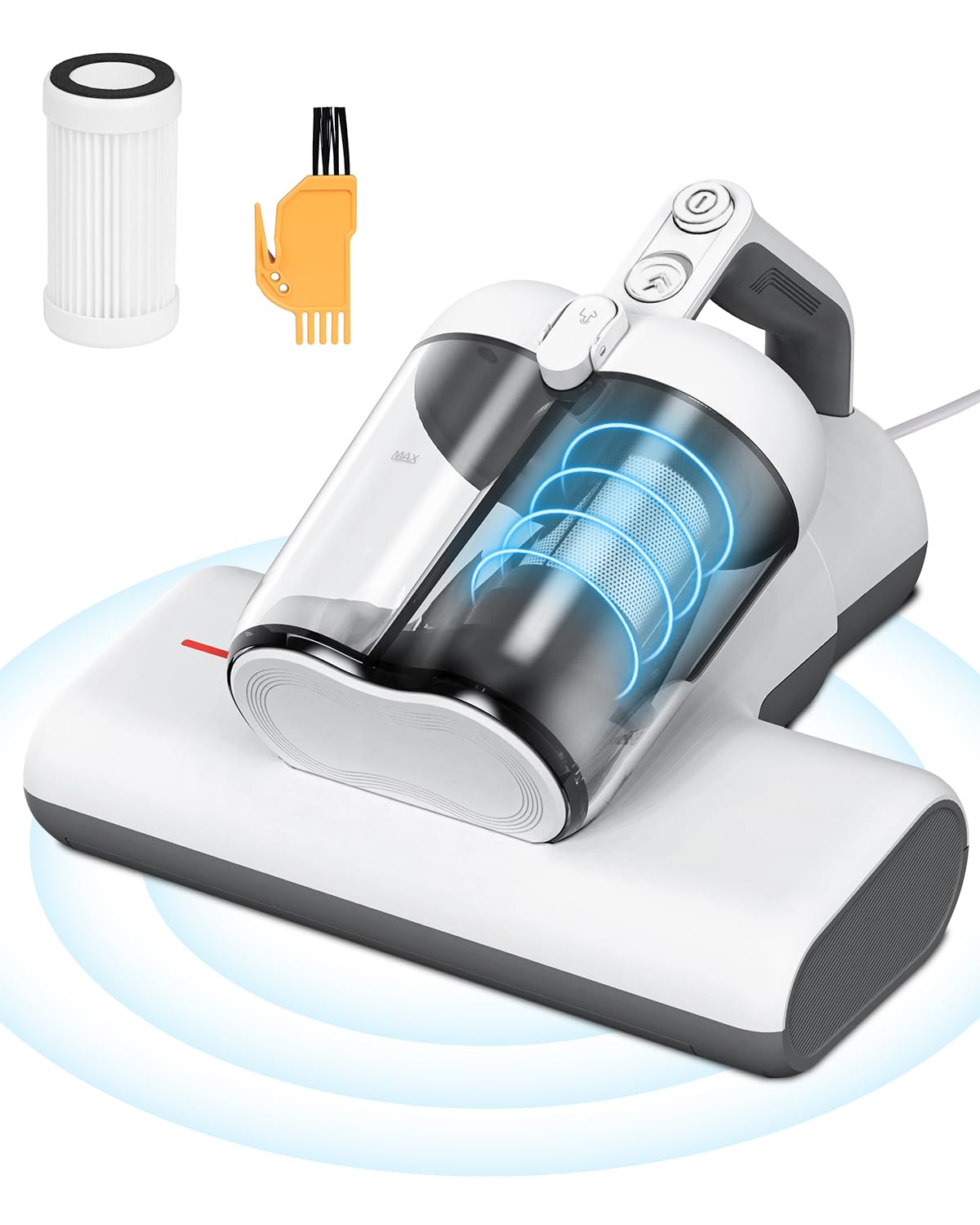 Laymi Mattress Vacuum Cleaner, 450W Powerful Handheld Bed Vacuum With High Beating Roller Brush, True Hepa Filter, Xl Dual Large