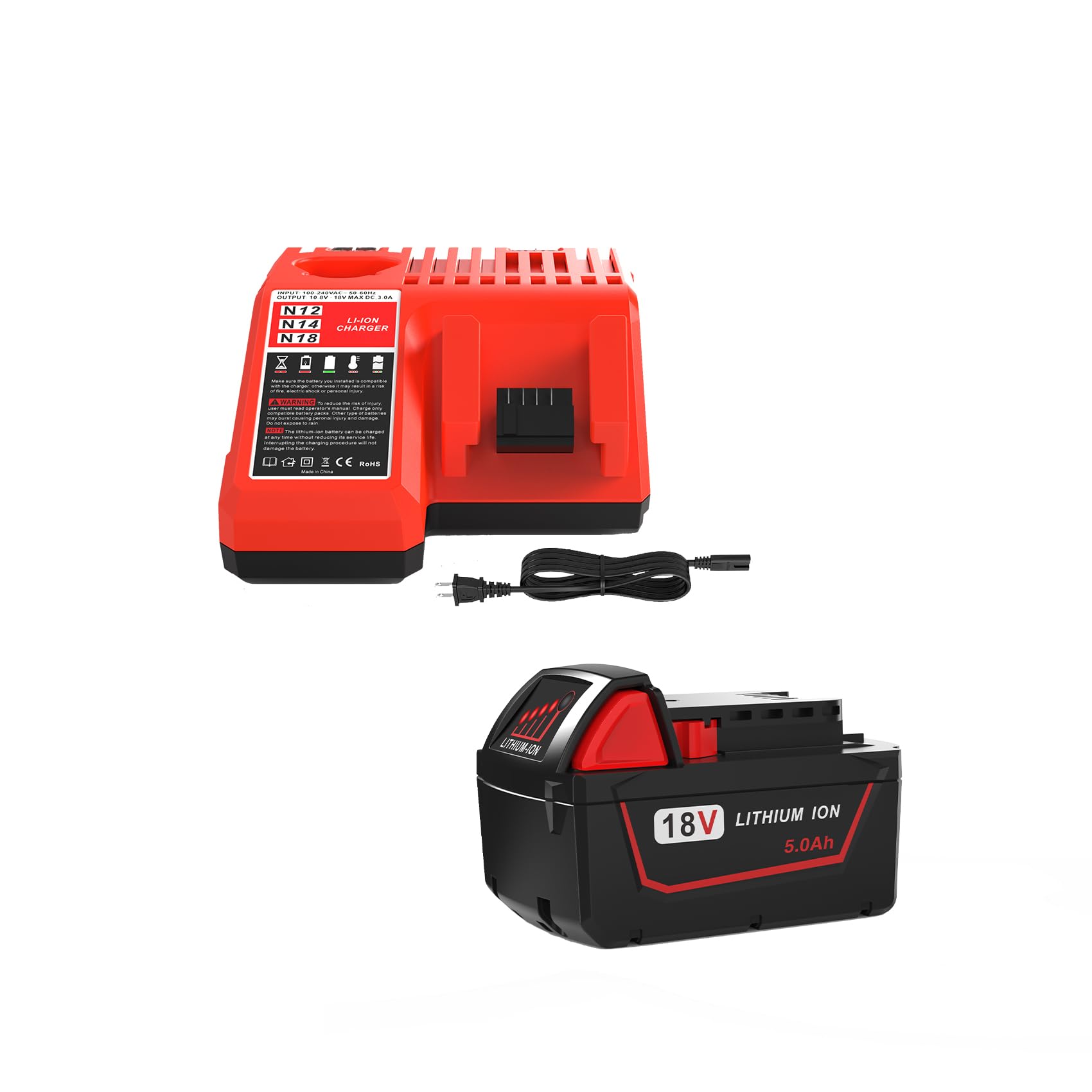 5.0Ah 18V Battery Replacement For Milwaukee M18 18V Battery And Charger Combo,Compatible With Milwaukee M18 Cordless Power Tool