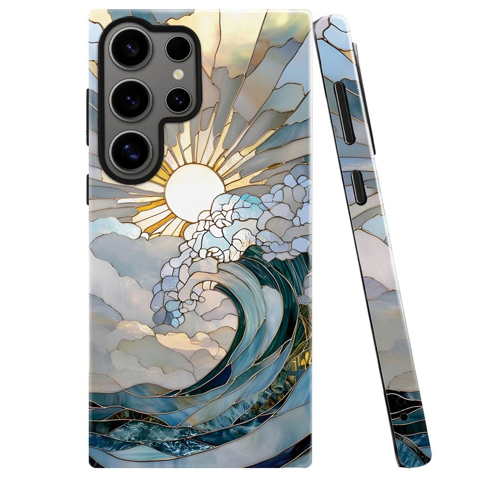 TnXee Case for Samsung Galaxy S25 Ultra,Ocean Waves Sunrise Phone Case Drop Resistant Glossy 2 in 1 Solid Dual-Layer Cover for G
