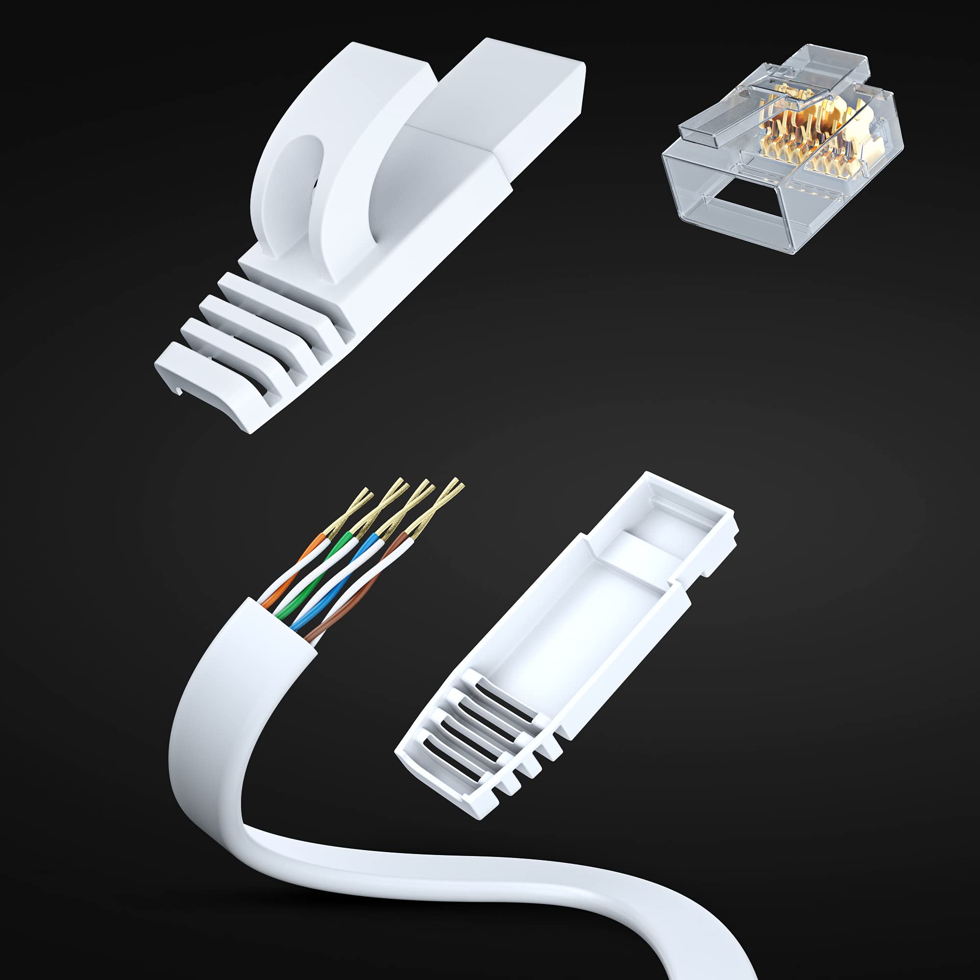 Cat 7 Ethernet Cable 15 Ft   With A Flat, Space Saving Design High Speed Internet Network Lan Patch Cable, Rj45 Connectors   15Ft White 2 Pack   Perfect For Gaming, Streaming, And More