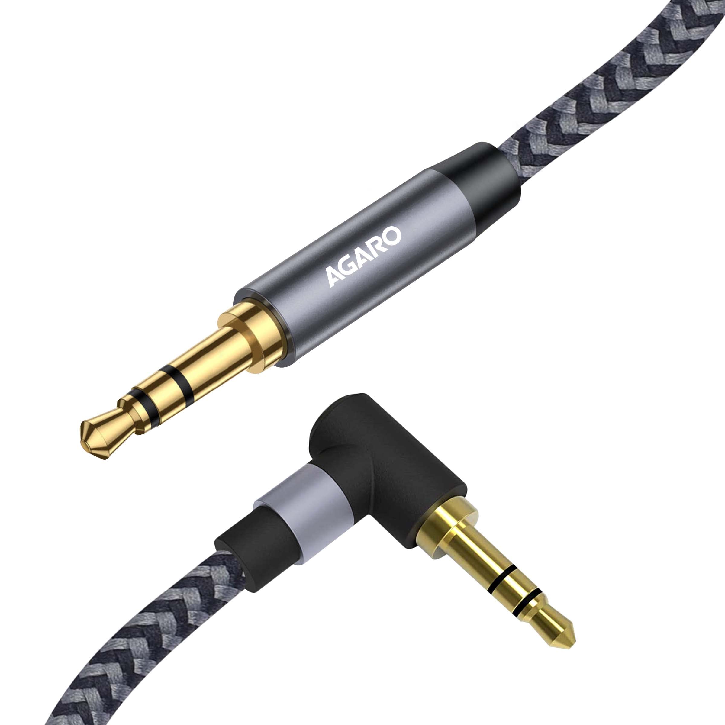 AGARO 3.5mm Audio Cable Stereo Aux 90 Degree Right Angle Aux Cable 24K Gold Plated Male to Male HiFi Sound for Car, Home Stereo