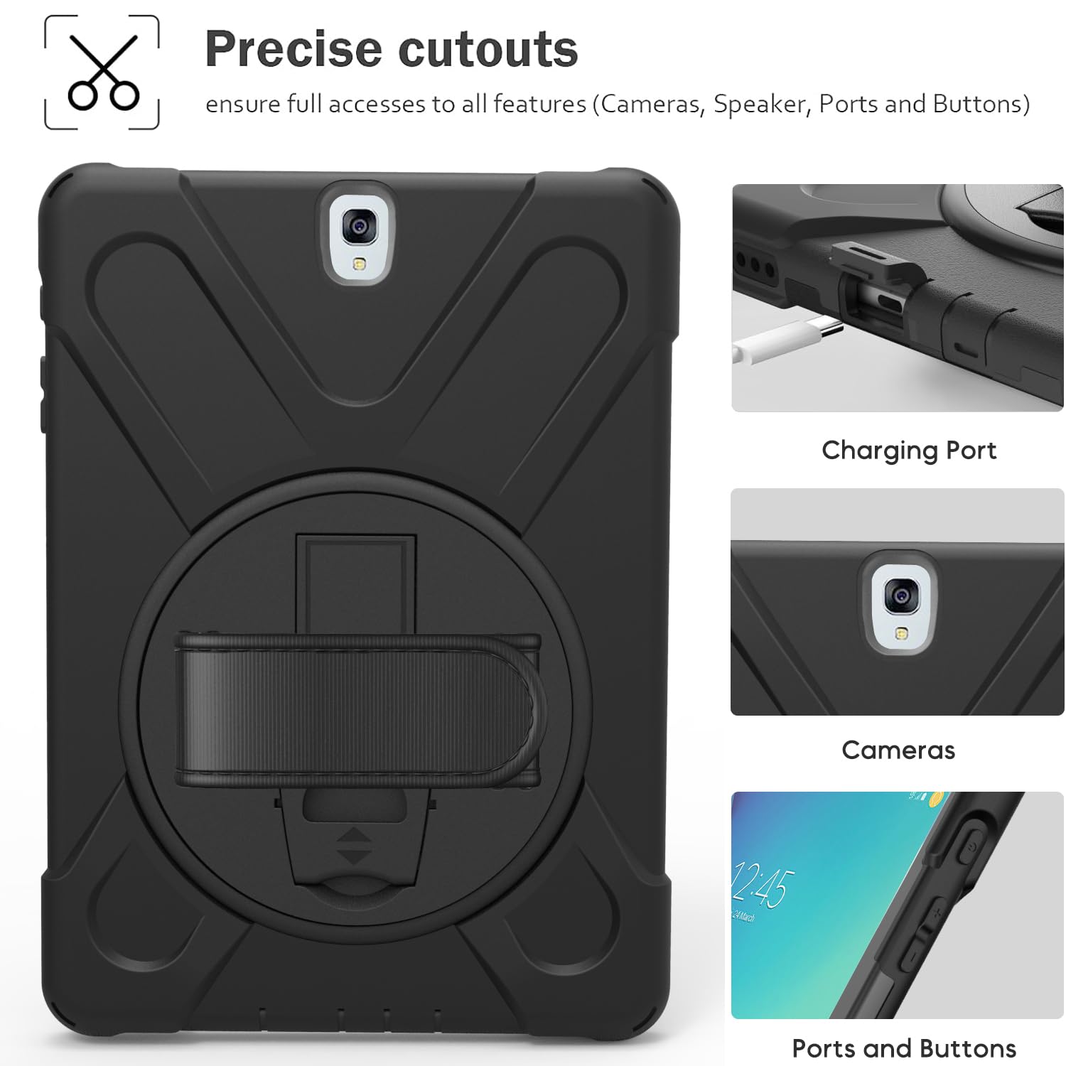 Dreamerx Samsung Galaxy Tab S3 9.7 Case T820/T825/T827, Heavy Duty Full Body Rugged Protective Silicone Case Cover With Rotating