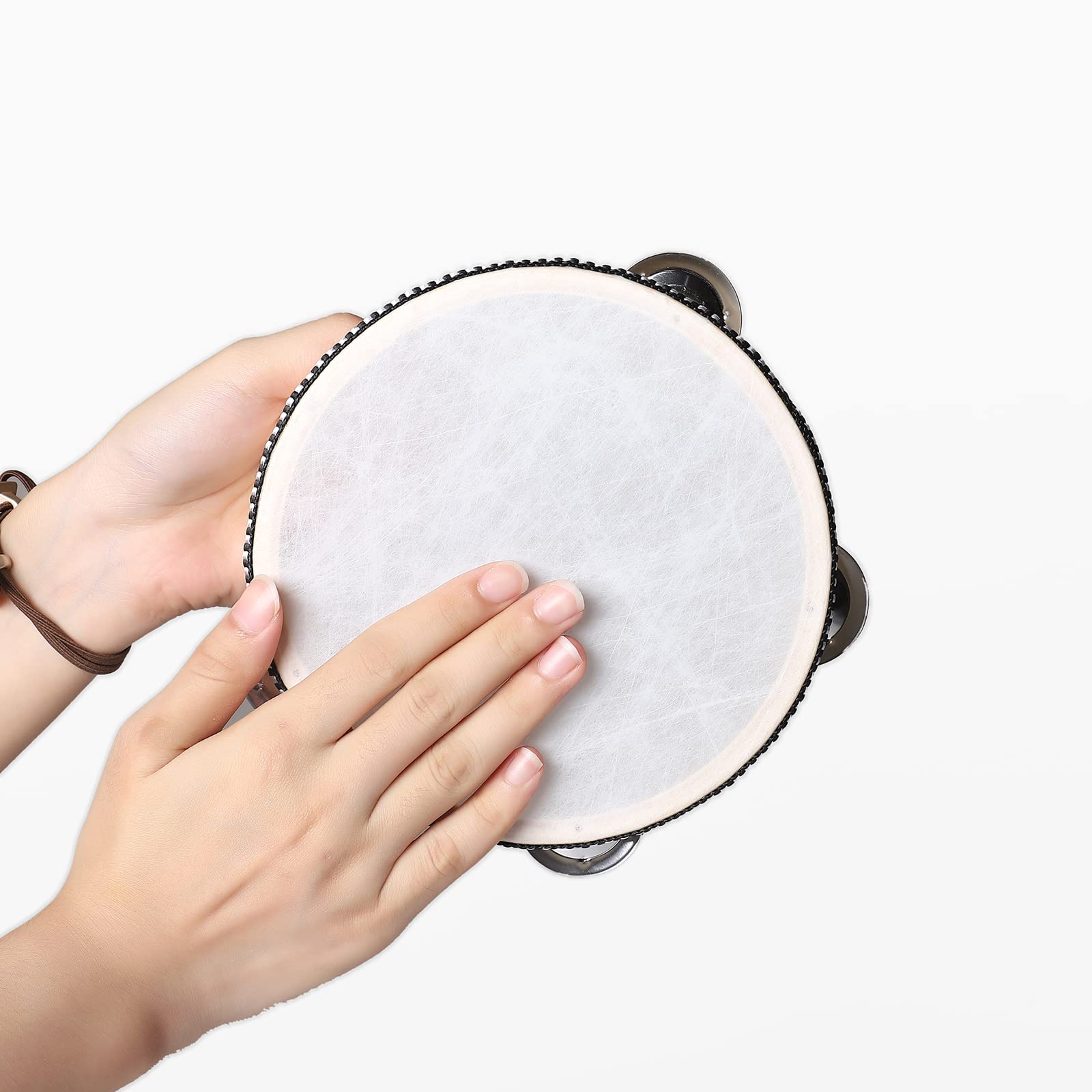 Javik Tambourine 6 Inch Hand Held Small Tambourines Drum With Metal Jingles Bell Percussion Musical Instrument For Party Games M