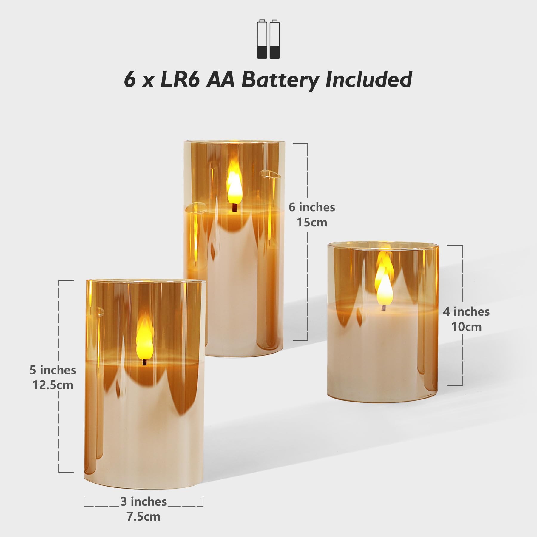 Rhytsing Gold Glass Battery Operated Candles With Remote, Flameless Led Candle Gift Set, Warm White Light   Include 6 Batteries