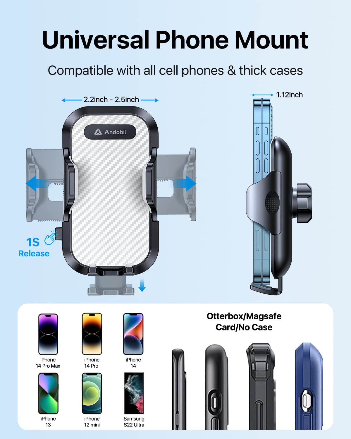 Andobil Car Phone Mount - Military Sturdy, Firmly Grip & Never Slip, Ultra Stable, Easy Used, Compatible With Iphone 16 Pro Max,