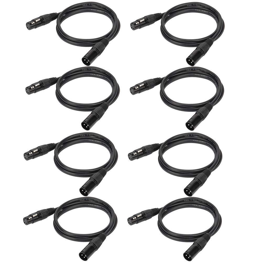 65Ft  2M Dmx Cable, 8Pcs Eyeshot 3 Pin Dmx Cables Dmx Wires, Dmx512 Xlr Male To Female Stage Light Signal Cable With Metal Conne