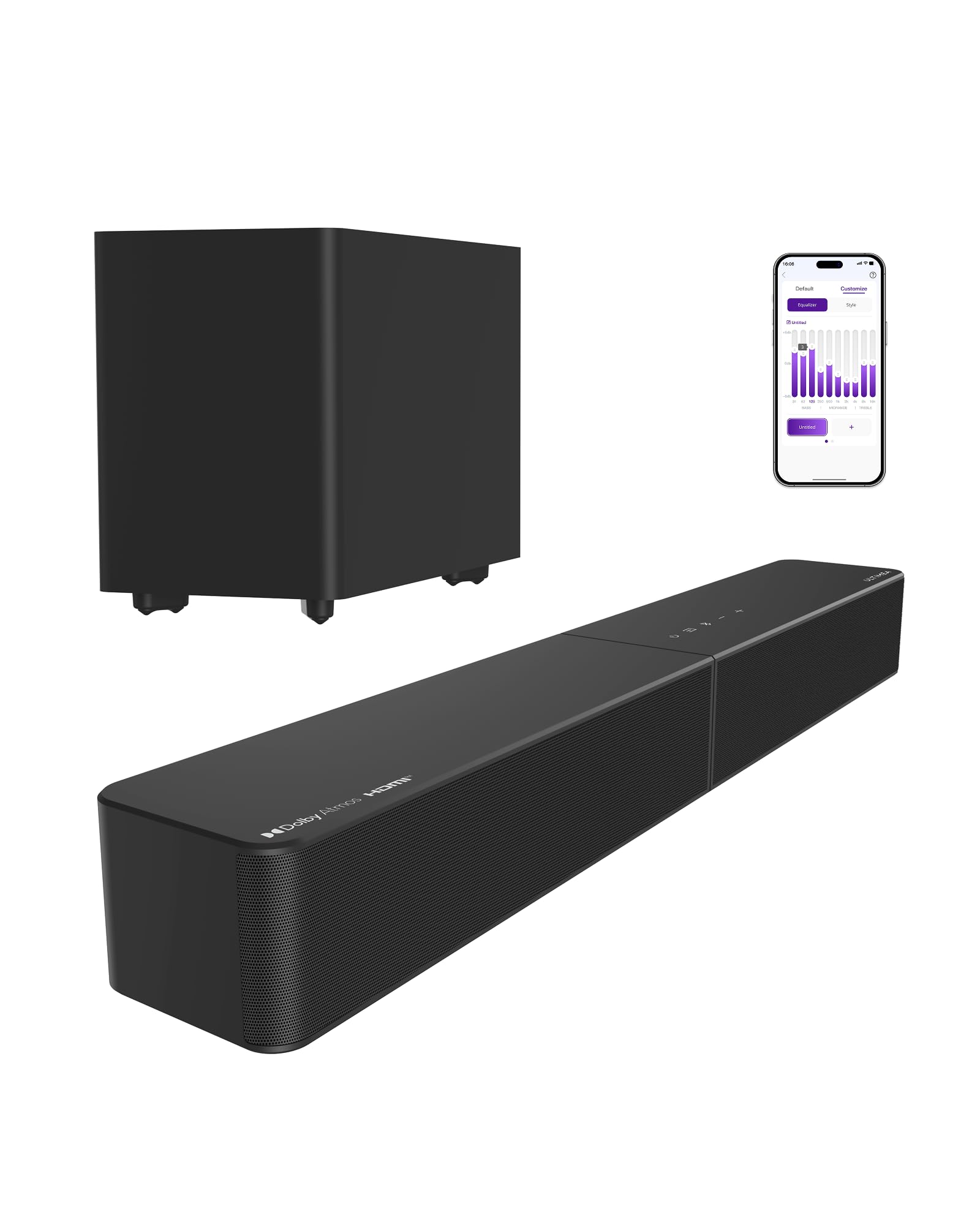 ULTIMEA 2.1 Sound Bar with Wireless Subwoofer, Dolby Atmos, VoiceMX, BassMX, 240W Peak Power Soundbar for Smart TV, App Control,