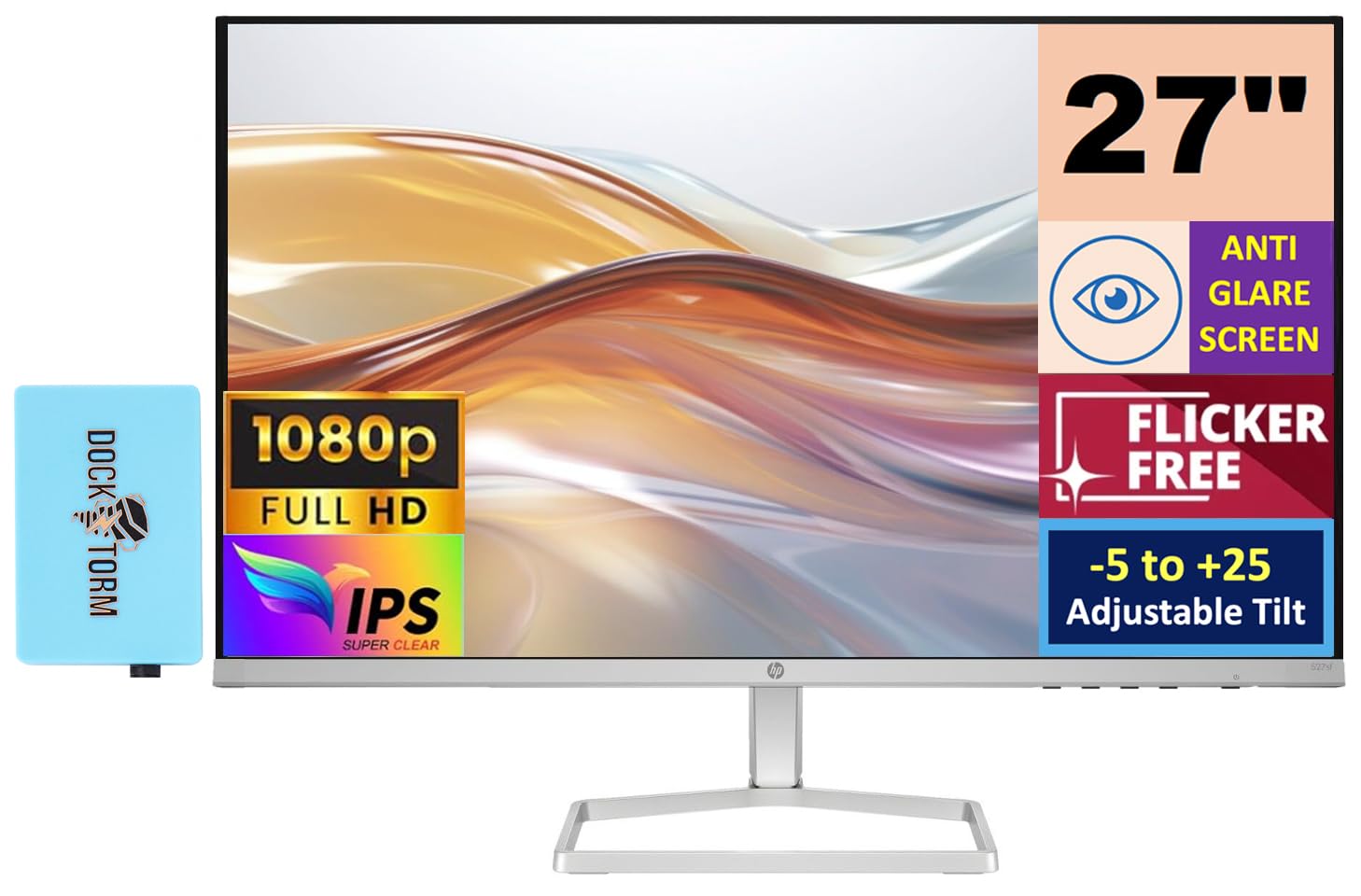 Hp Series 5 527Sf Monitor (Replaces Model M27H) 94F44Aa#Aba W/Docztorm Dock, 27'' Fhd Ips (1920X1080) Display, 2X Hdmi, 1X Vga, 