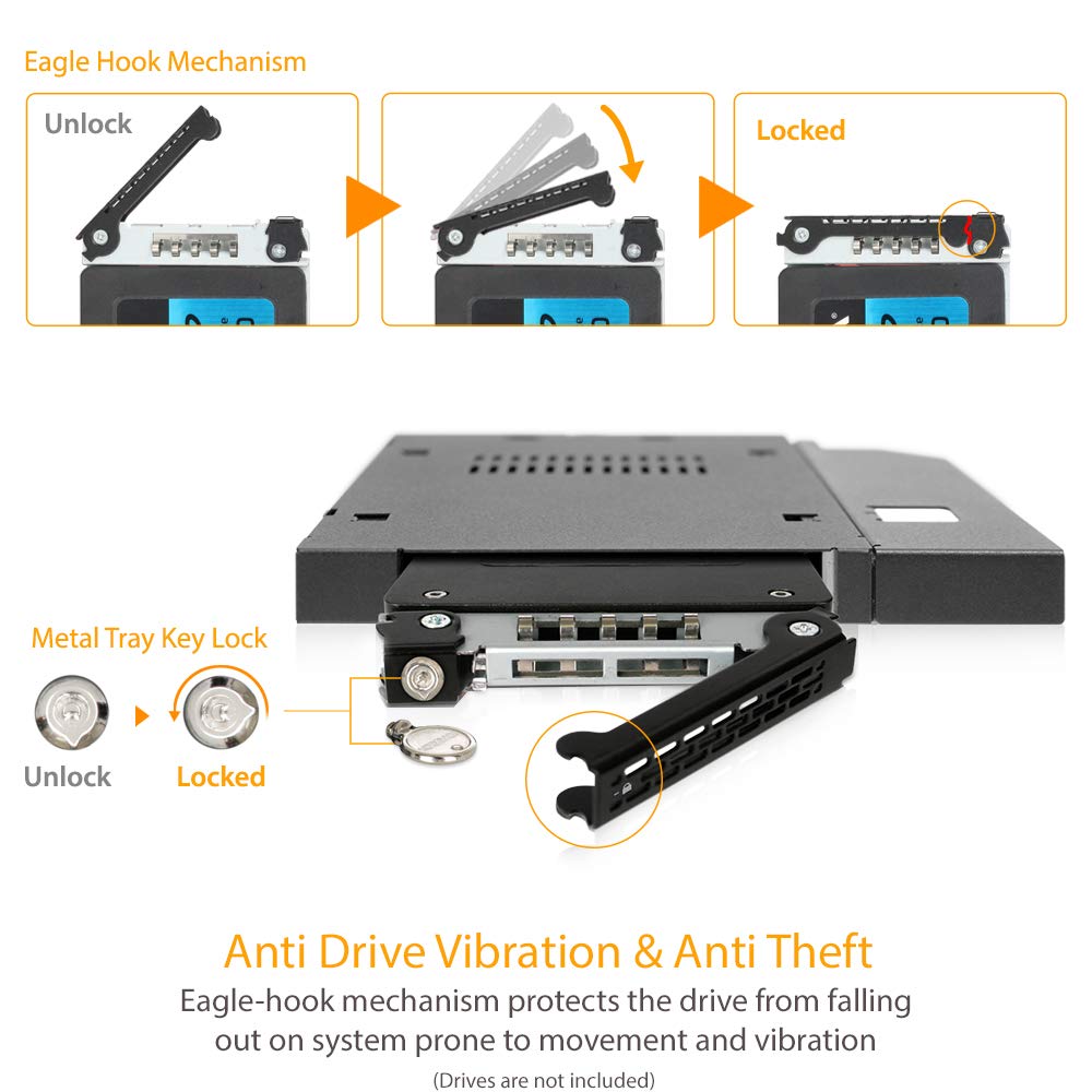 Icy Dock 2.5    Sata/Sas Hdd/Ssd Rugged Full Metal Mobile Rack For Slim Odd Or Slim Fdd Bay   With Key Lock | Tougharmor Mb411Sk