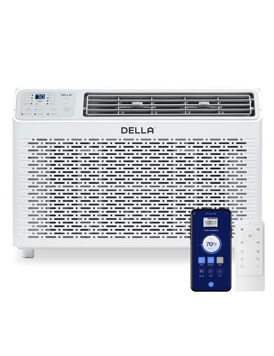 DELLA 14,000 BTU Window Air Conditioner, Work with Alexa, Cools Up to 700 Sq. Ft., GEO Location, Remote/App Control, Dehumidifie