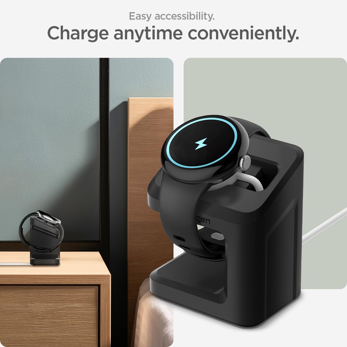Spigen S355 Stand Designed For Google Pixel Watch 3/2 Charger Stand Durable Tpu With Non-Slip Stable Base (Not Compatible With P