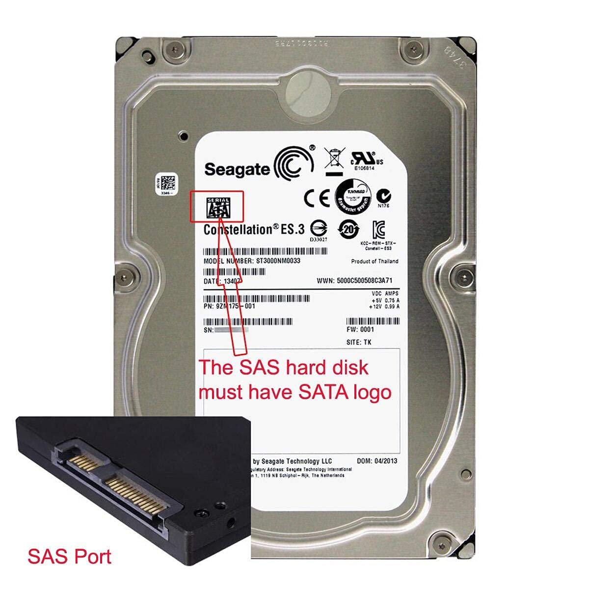 chenyang SAS to SATA Raid Cable Adapter SFF-8482 Male to 7Pin SATA Male with 15Pin Power Port Copper Red 50cm