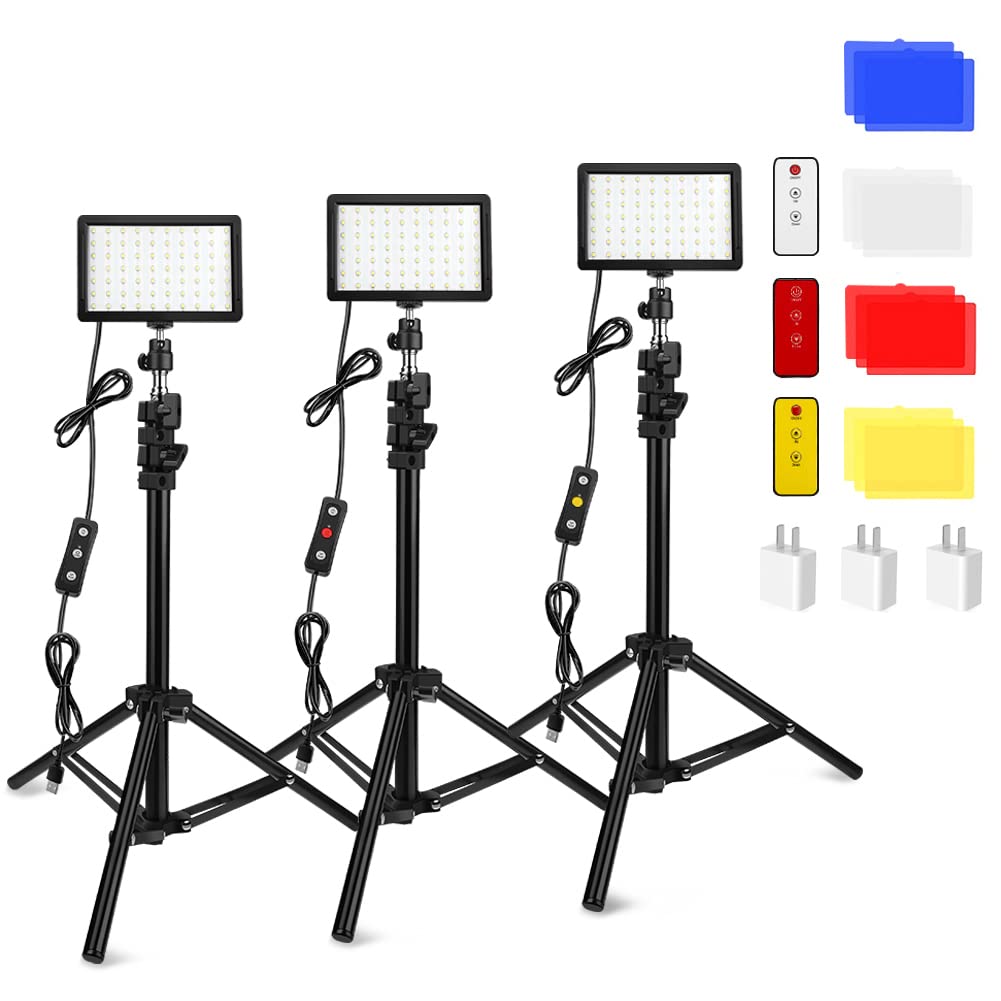 3 Packs 70 Led Video Light With Adjustable Tripod Stand/Color Filters, Obeamiu 5600K Usb Studio Lighting Kit For Tablet/Low Angl