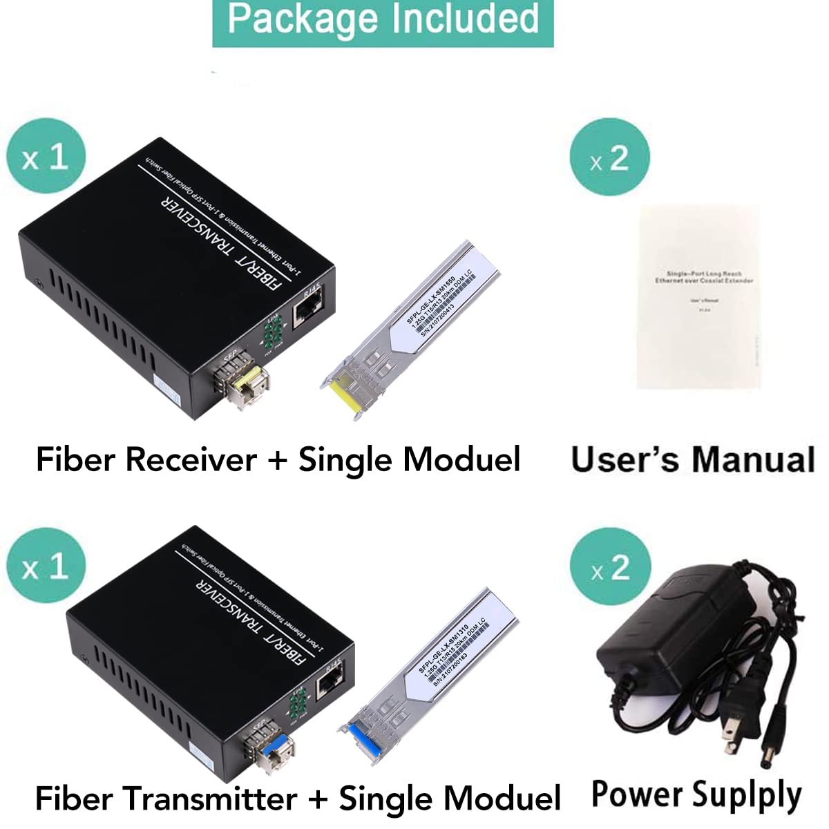 A Pair Of 1.25G/S Bidi Gigabit Single Mode Fiber Ethernet Media Converter With 2Pcs Bidi Sfp Lc Transceiver Module Included, 10/