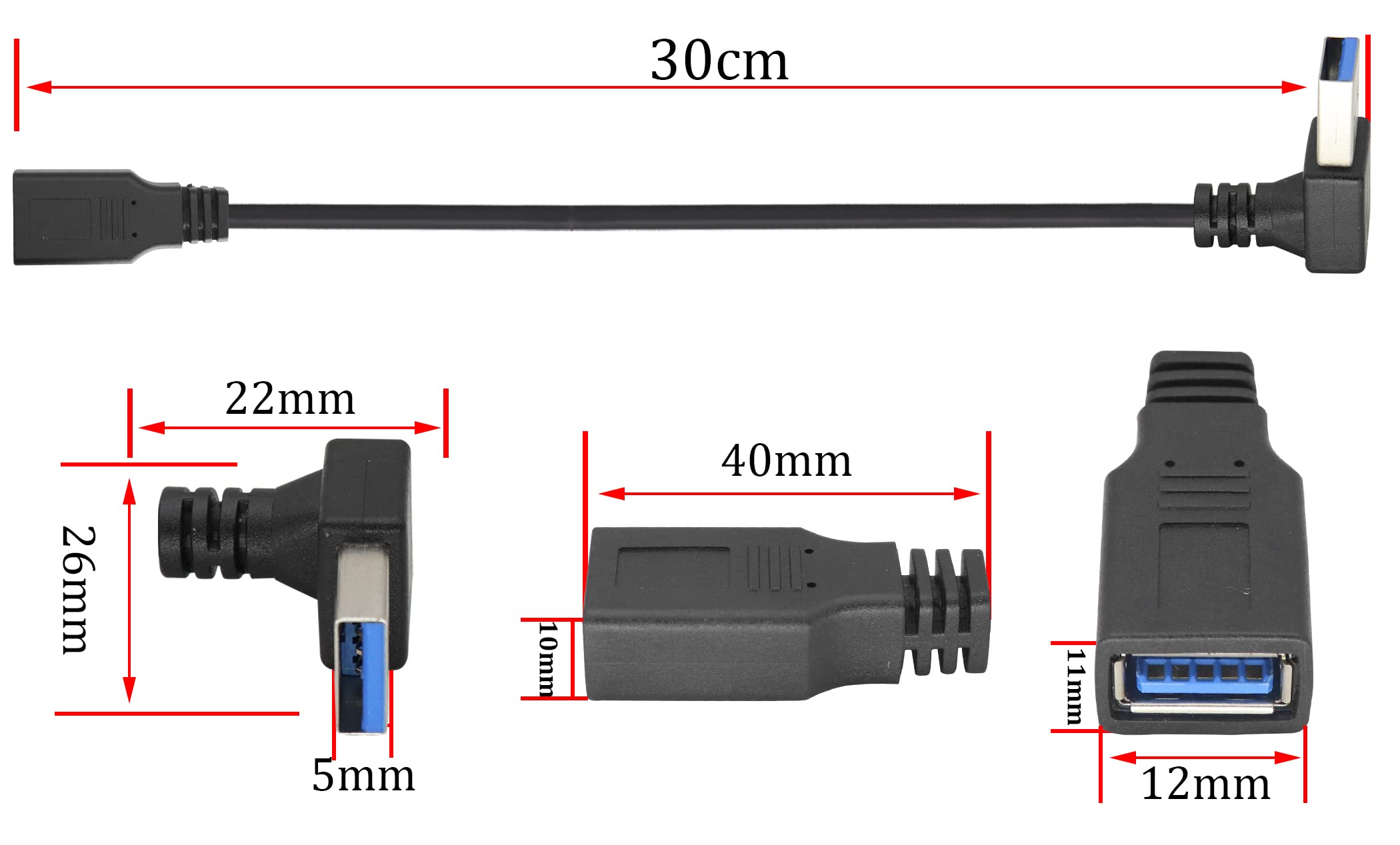 Hcfeng Usb 3.0 Right Angle Male To Female Extension Cable Usb 3.0 A Down Elbow Male To Usb 3.0 A Female Adapter Cord Super Speed