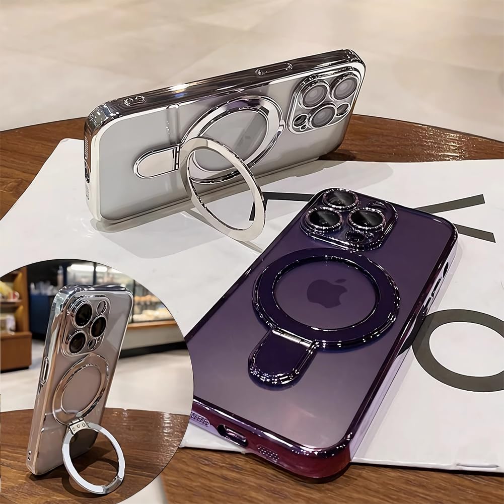 Lxk Magnetic Stand For Iphone 14 Pro Max Case Compatible With Magsafe, Military Grade Protection, With Camera Protector, Clear S