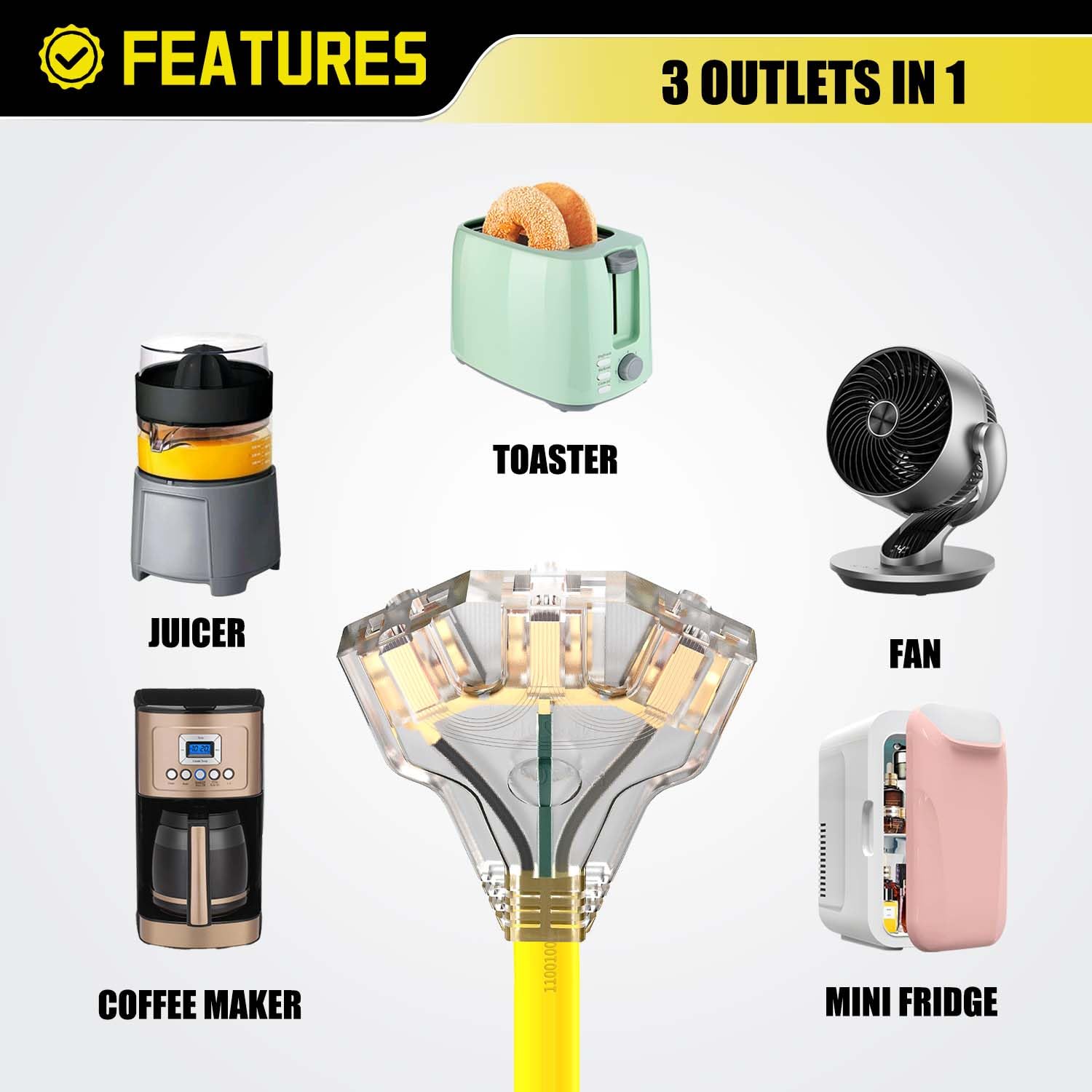 Lavandino 3 Prong 220 To 110 Adapter Plug, Nema 10 50P To 5 15R/5 20R Tri Outlets Converter For Stove, Oven, Gas Range Adapter