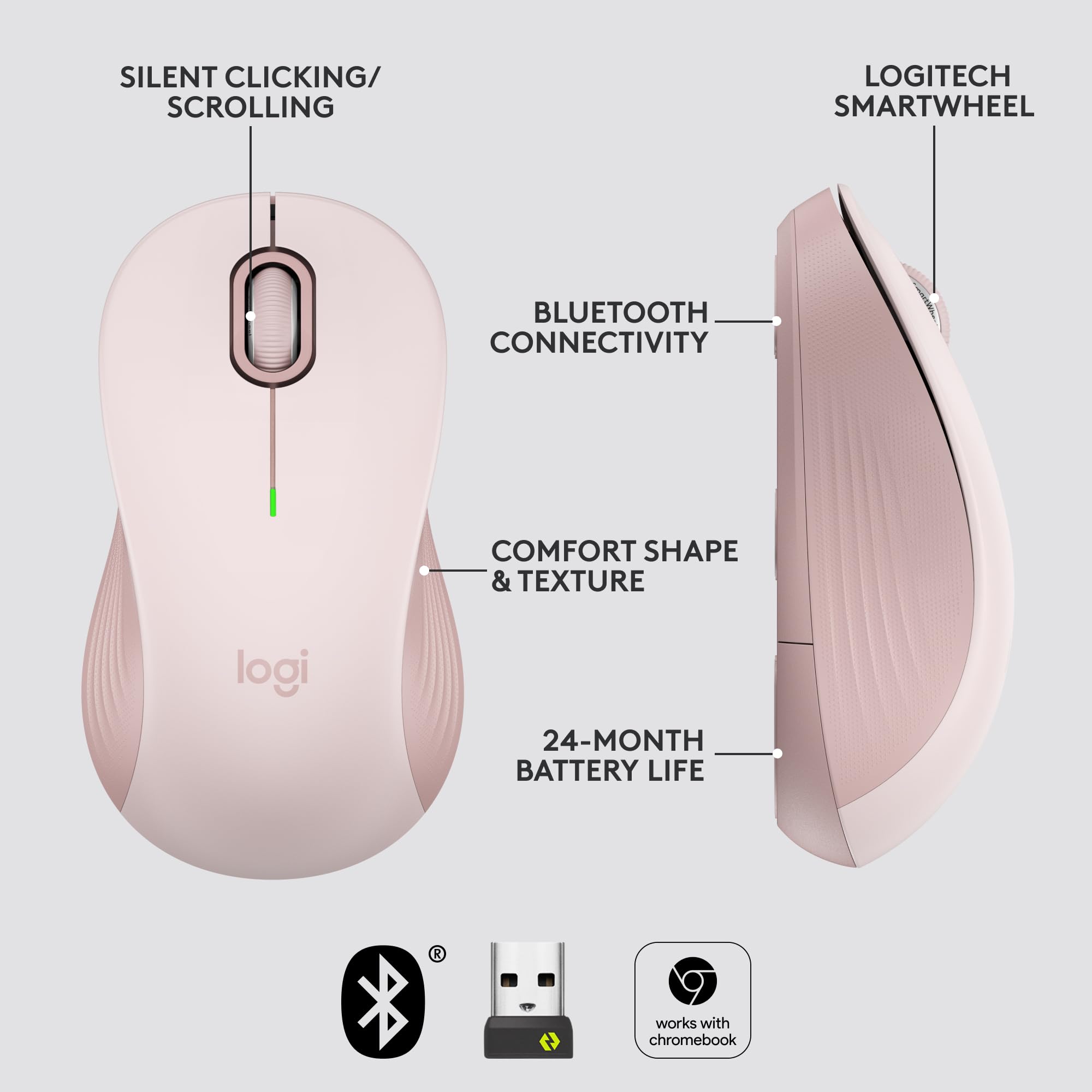 Logitech Signature M550 Wireless Mouse   For Small To Medium Sized Hands, 2 Year Battery, Silent Clicks, Bluetooth, Multi Device