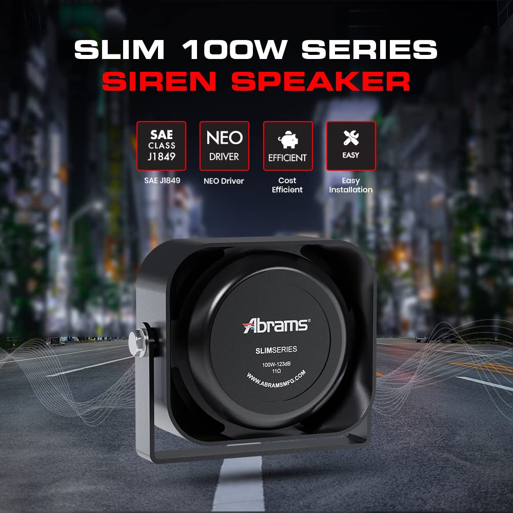 Abrams Abr S100 Compact 100W Siren Speaker High Performance (Capable With Any 100W Siren) Ultra Slim Low Profile